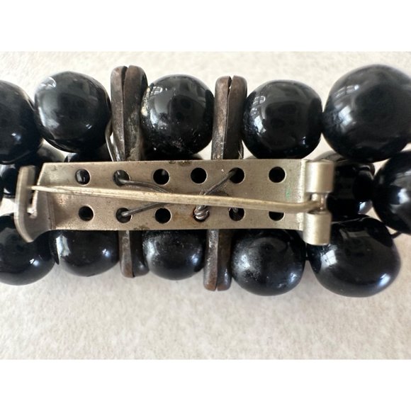 Miriam Haskell unsigned Art Deco silver tone black beaded rhinestone pin brooch - Picture 7 of 8
